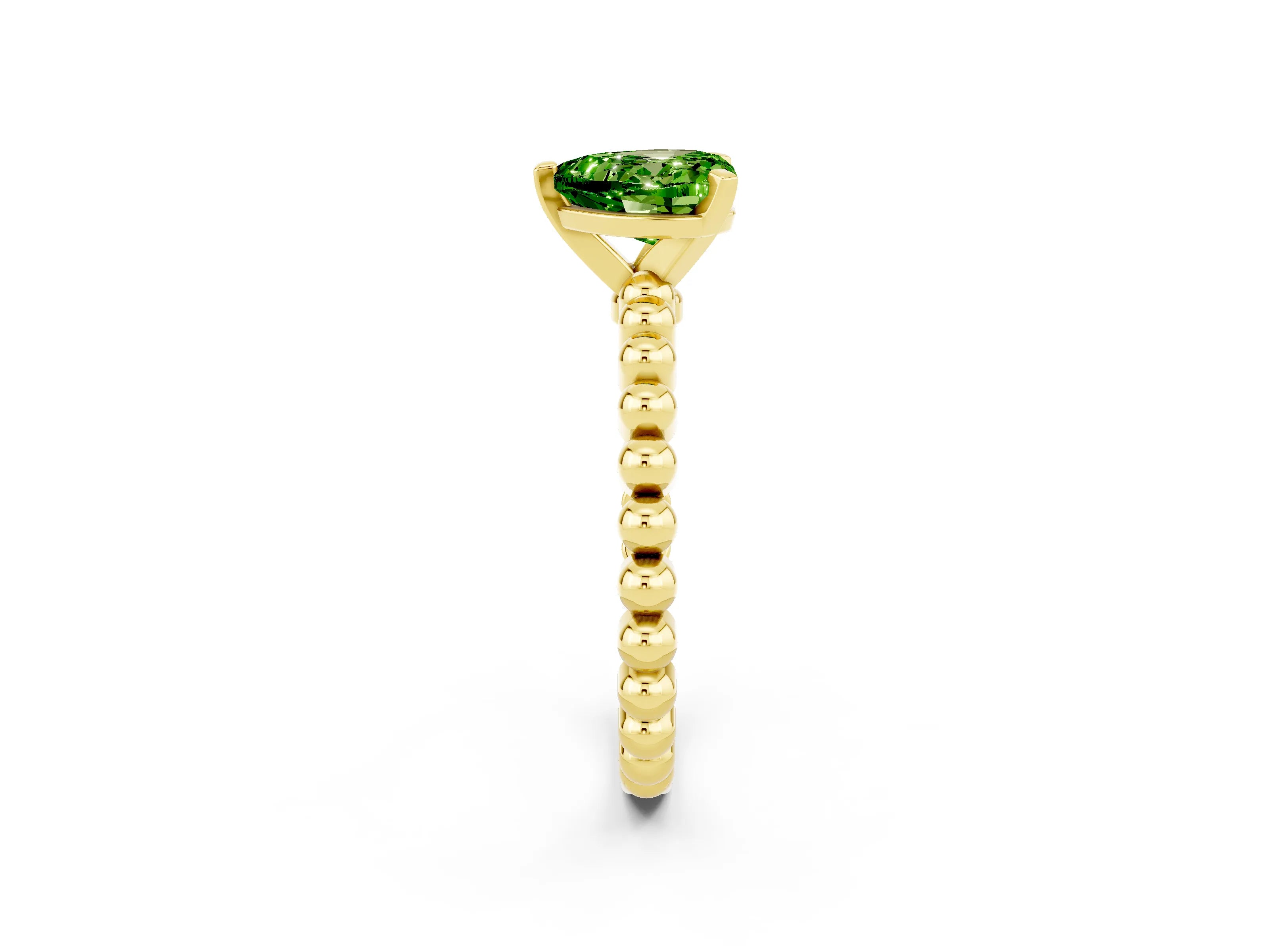 Yellow gold Heart Cut Peridot Solitaire Ring with Beaded Band and Prong Setting_2