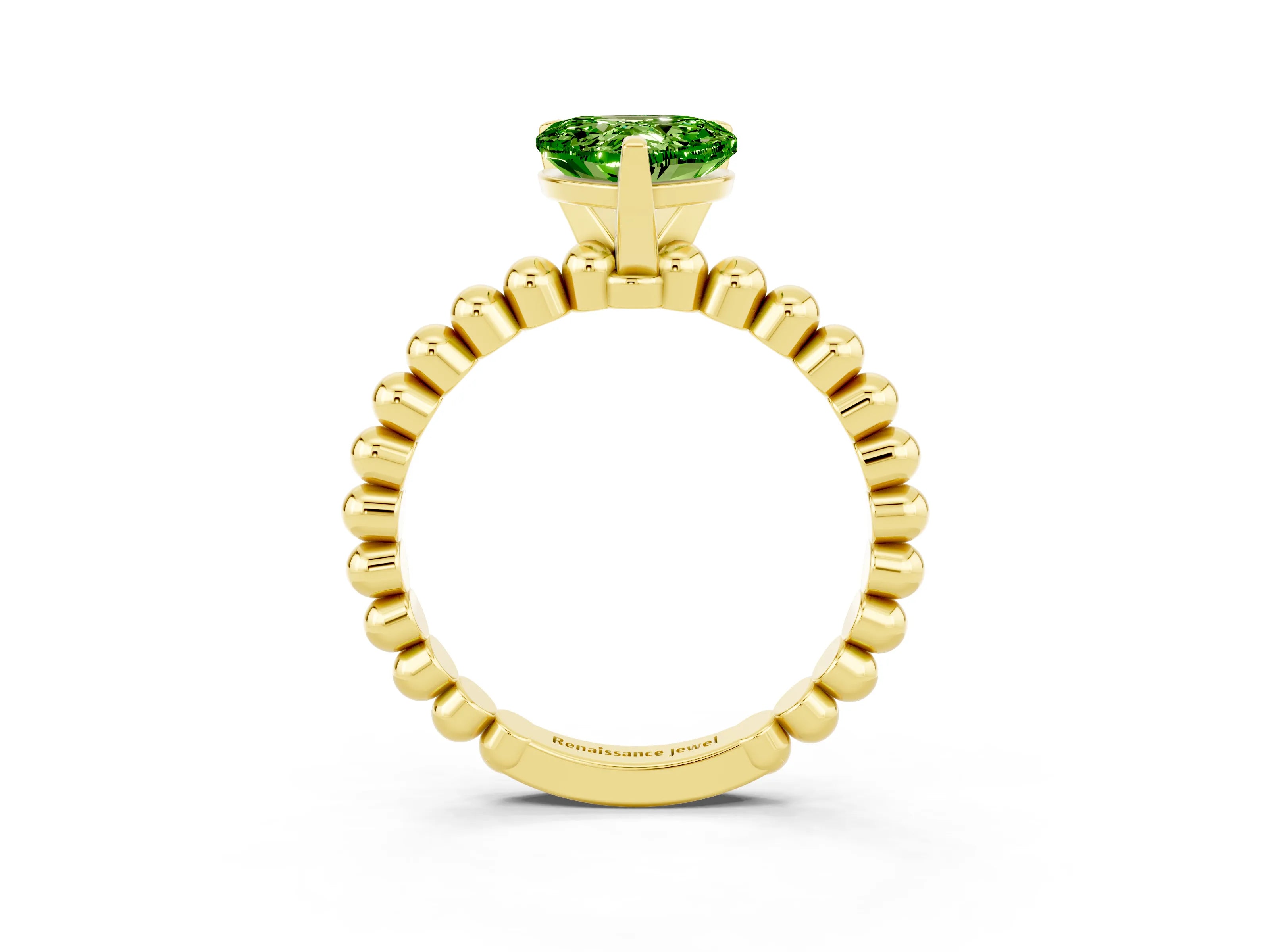 Yellow gold Heart Cut Peridot Solitaire Ring with Beaded Band and Prong Setting_3
