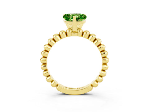Yellow gold Heart Cut Peridot Solitaire Ring with Beaded Band and Prong Setting_3