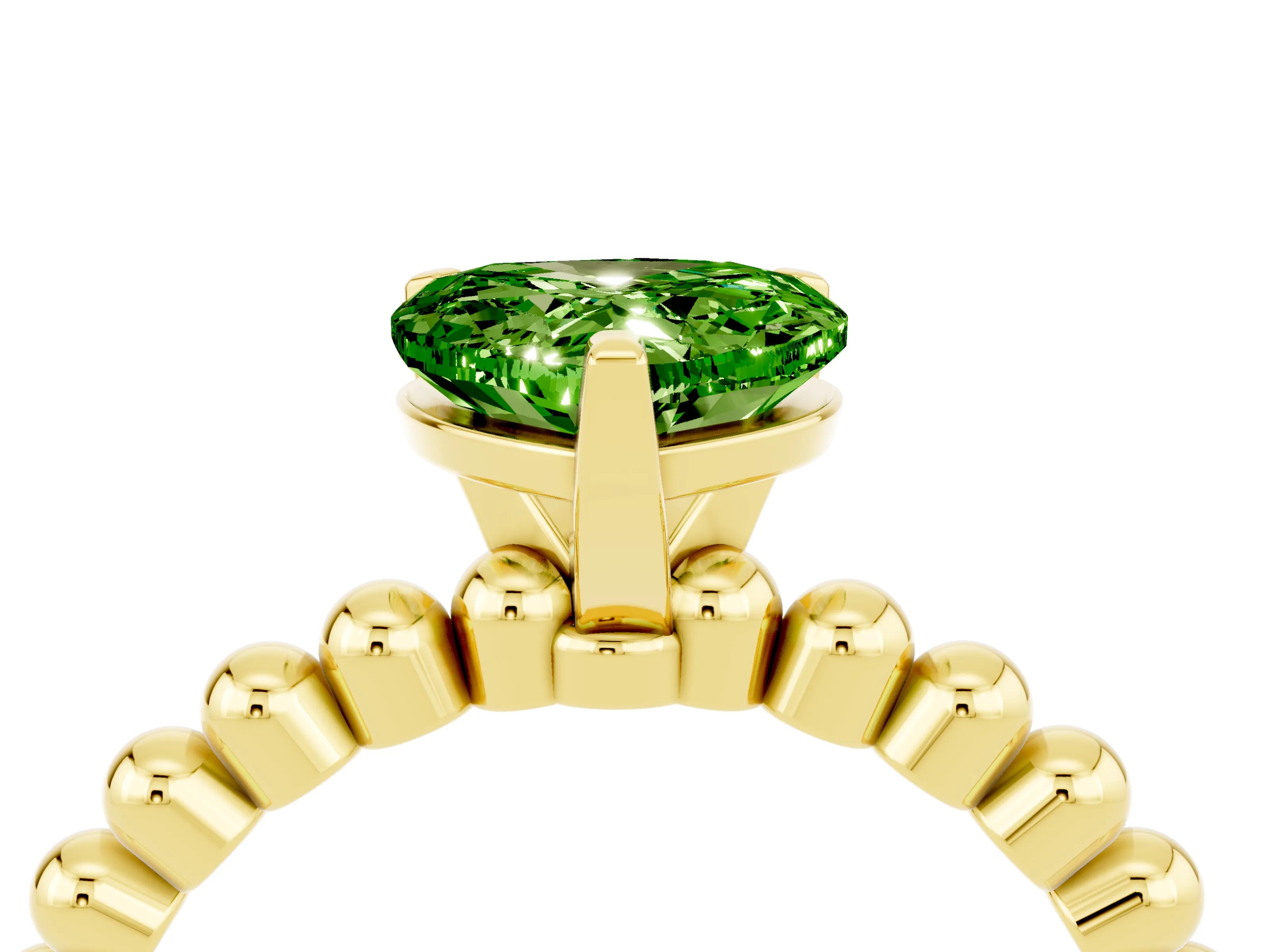Yellow gold Heart Cut Peridot Solitaire Ring with Beaded Band and Prong Setting_4
