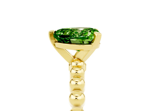 Yellow gold Heart Cut Peridot Solitaire Ring with Beaded Band and Prong Setting_5