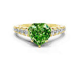 Yellow gold Heart Cut Peridot Solitaire Ring with Cathedral Setting and Pavé Band