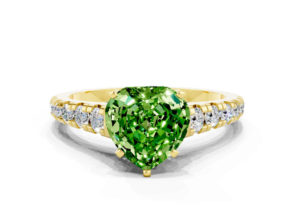 Yellow gold Heart Cut Peridot Cathedral Solitaire Ring with Round  Pavé Band