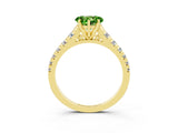 Yellow gold Heart Cut Peridot Solitaire Ring with Cathedral Setting and Pavé Band_3