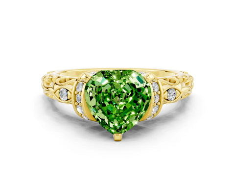 Yellow gold Heart Cut Peridot Solitaire Ring with Filigree Band and Four-Prong Setting_24