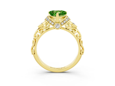 Yellow gold Heart Cut Peridot Solitaire Ring with Filigree Band and Four-Prong Setting_27