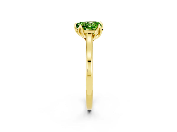Yellow gold Heart Cut Peridot Solitaire Ring with Flower Prong Setting and Classic Band