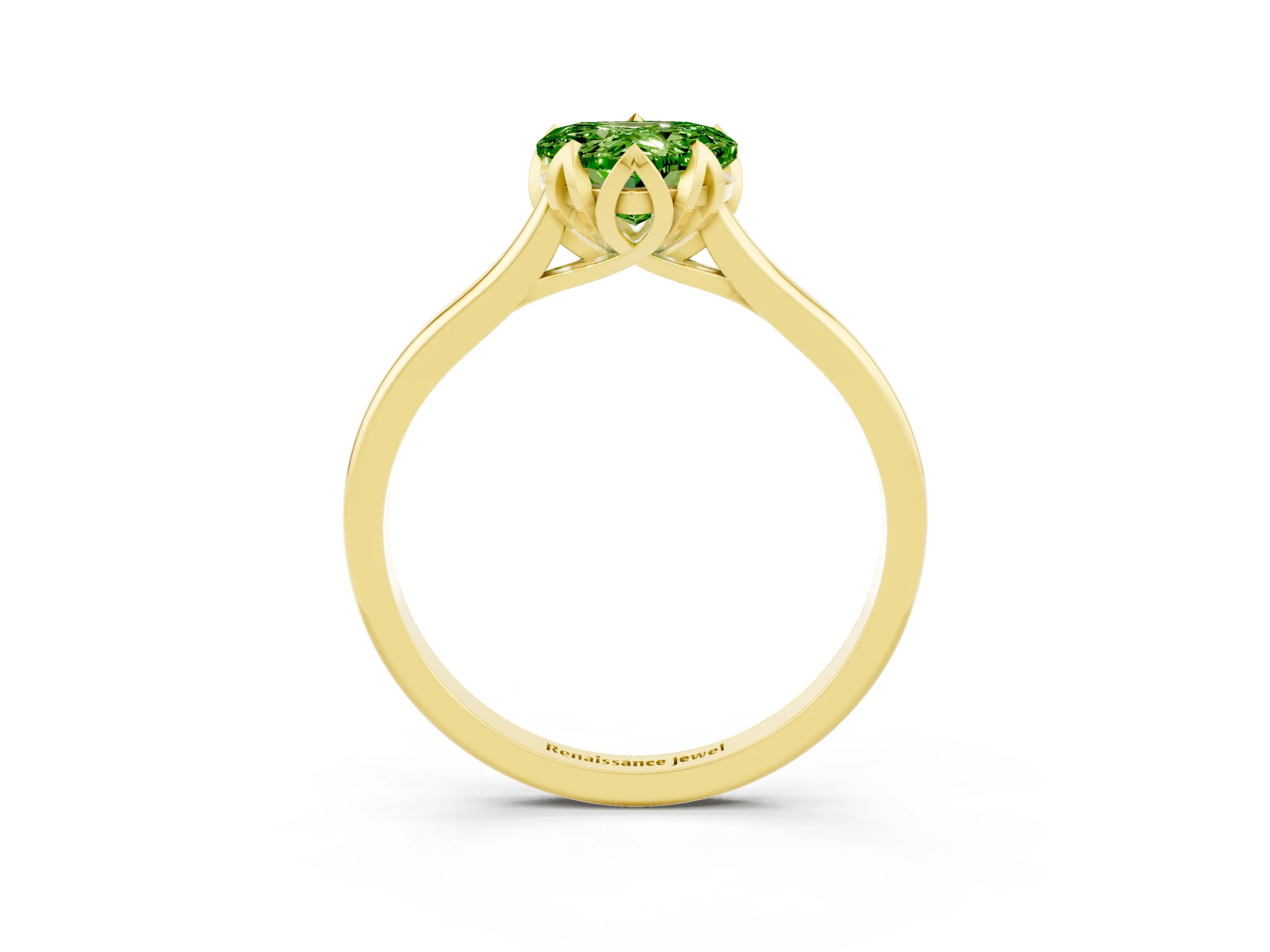 Yellow gold Heart Cut Peridot Solitaire Ring with Flower Prong Setting and Classic Band_15