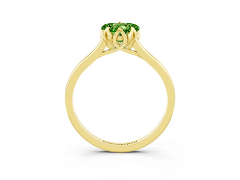 Yellow gold Heart Cut Peridot Solitaire Ring with Flower Prong Setting and Classic Band_15