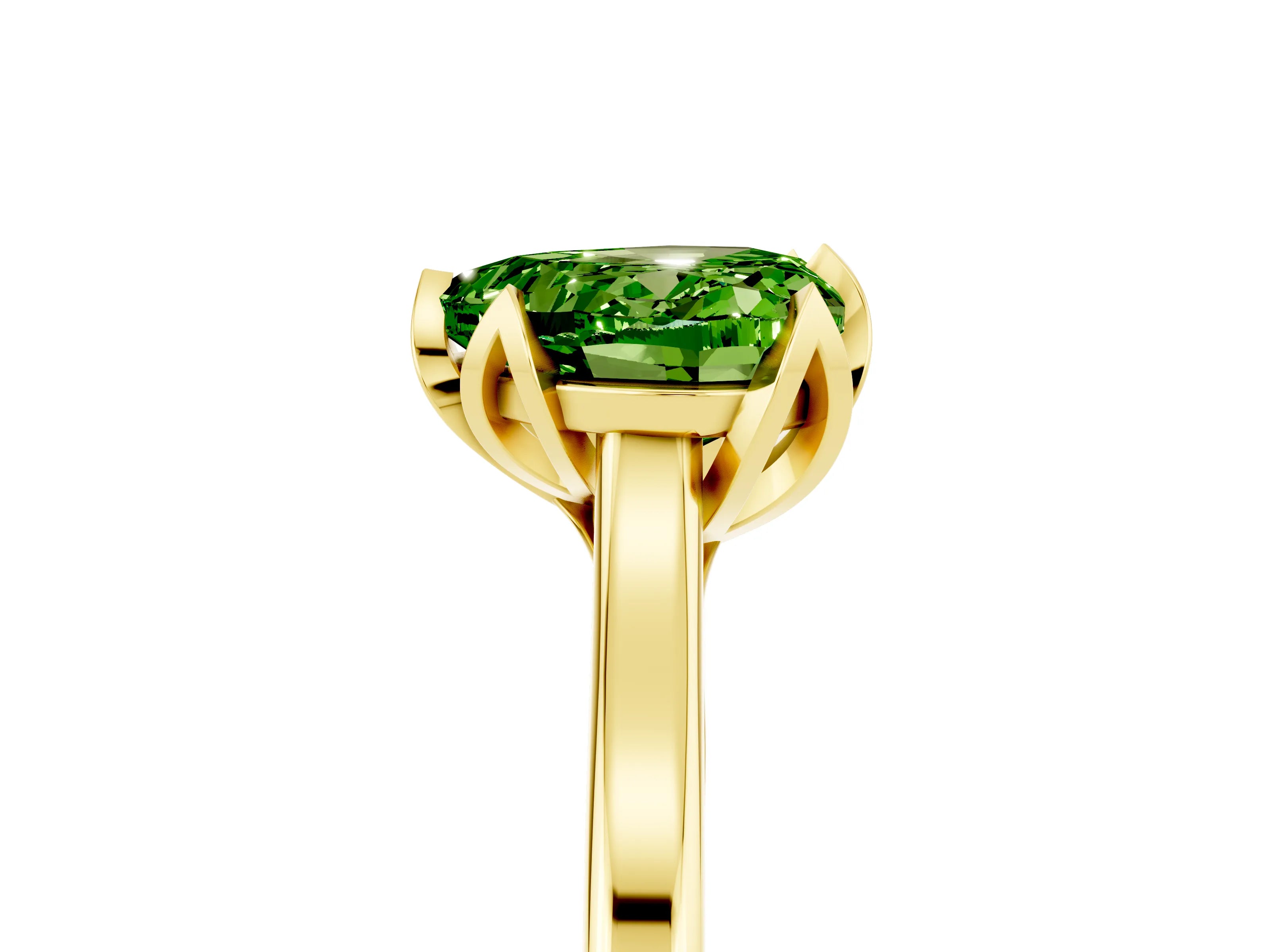 Yellow gold Heart Cut Peridot Solitaire Ring with Flower Prong Setting and Classic Band_17