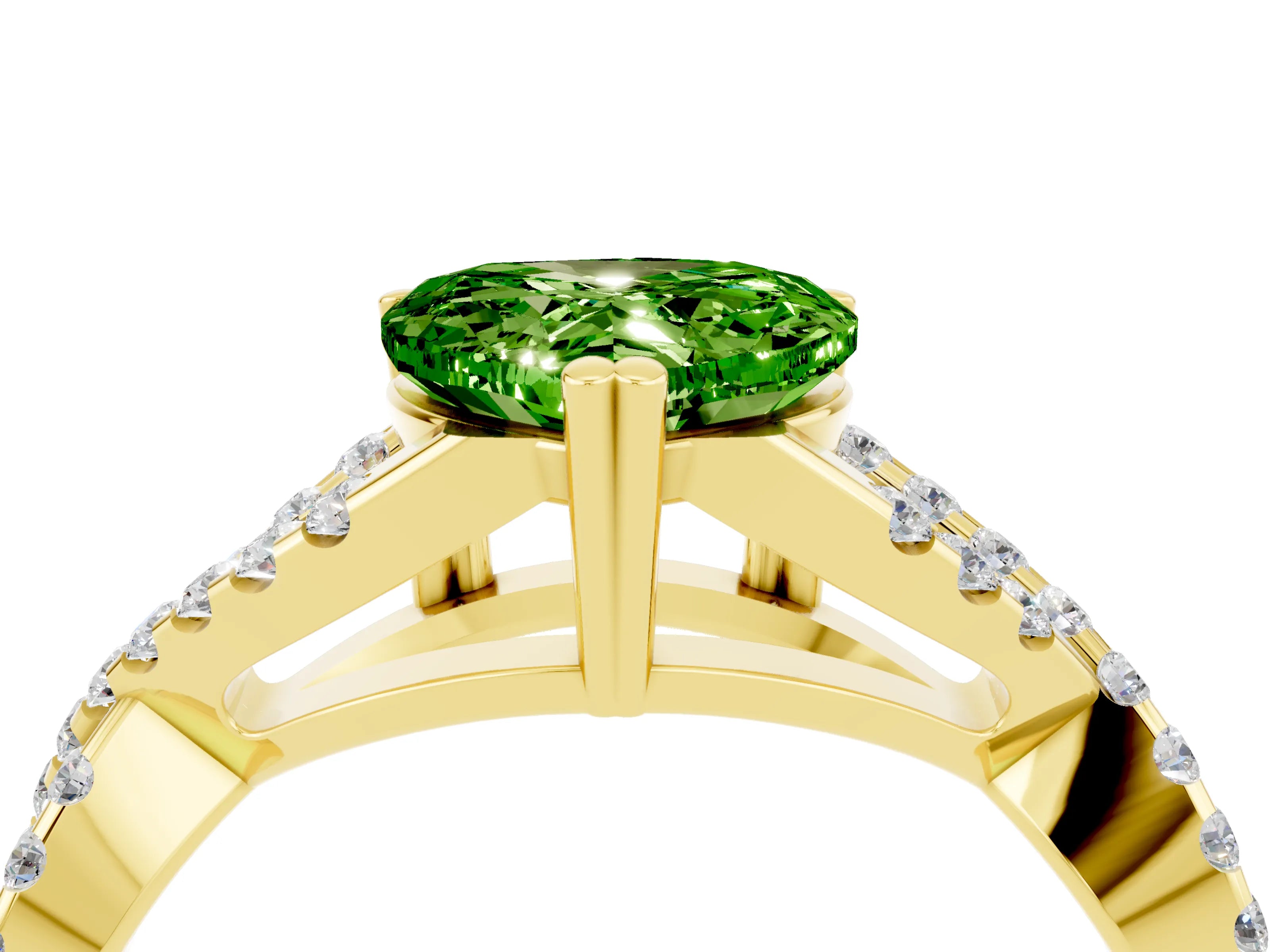 Yellow gold Heart Cut Peridot Solitaire Ring with Four-Prong Setting and Twisted Pavé Band_4