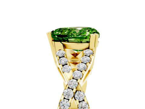 Yellow gold Heart Cut Peridot Solitaire Ring with Four-Prong Setting and Twisted Pavé Band_5
