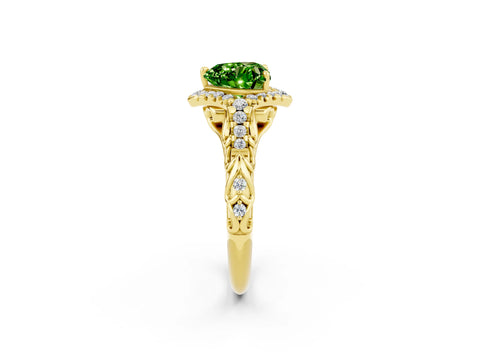 Yellow gold Heart Cut Peridot Solitaire Ring with Hidden Halo and Pavé Band_14