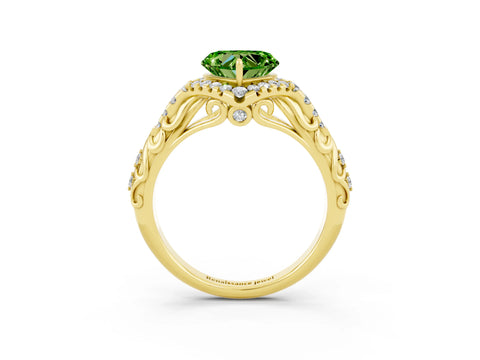 Yellow gold Heart Cut Peridot Solitaire Ring with Hidden Halo and Pavé Band_15