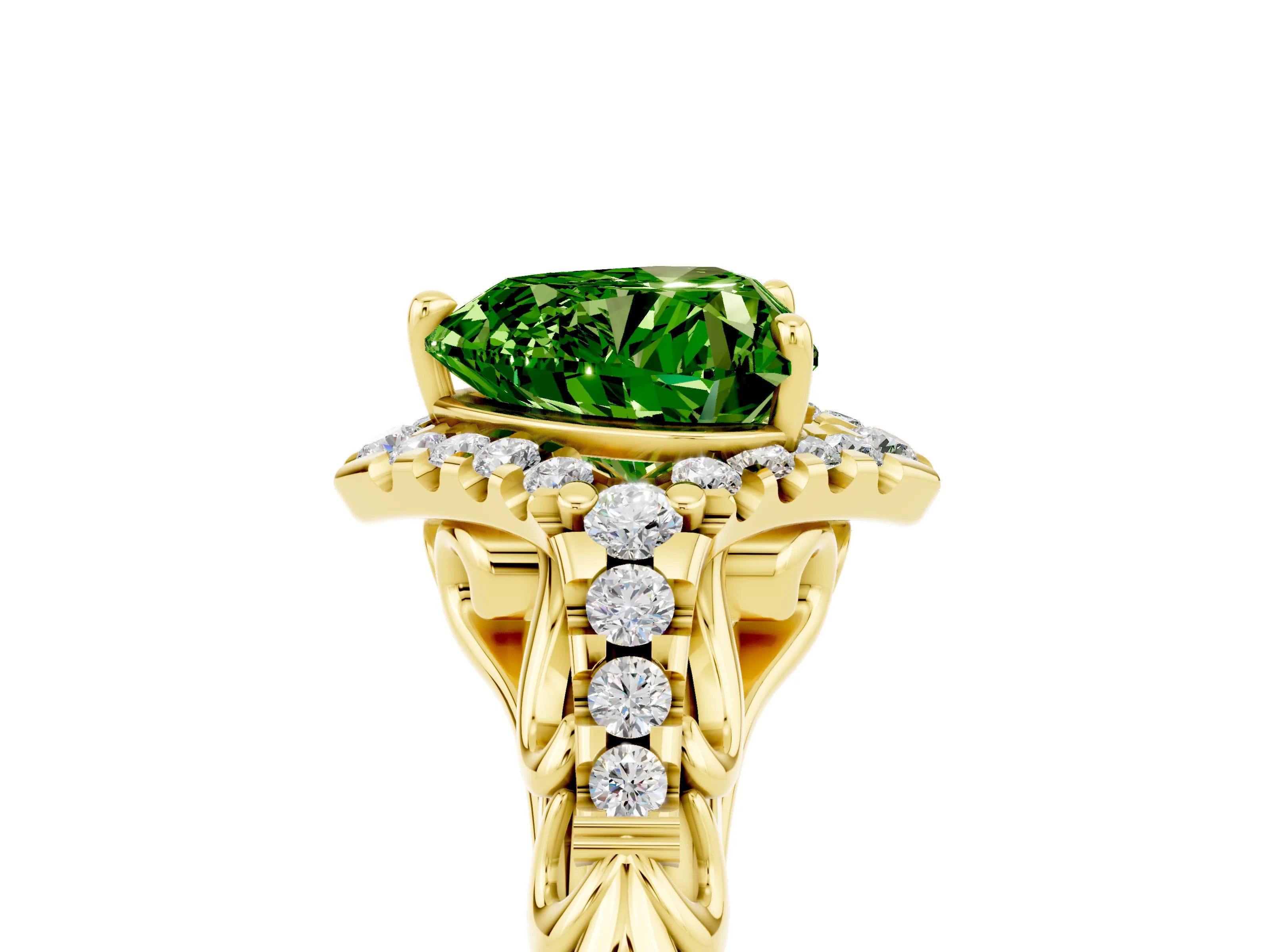 Yellow gold Heart Cut Peridot Solitaire Ring with Hidden Halo and Pavé Band_17