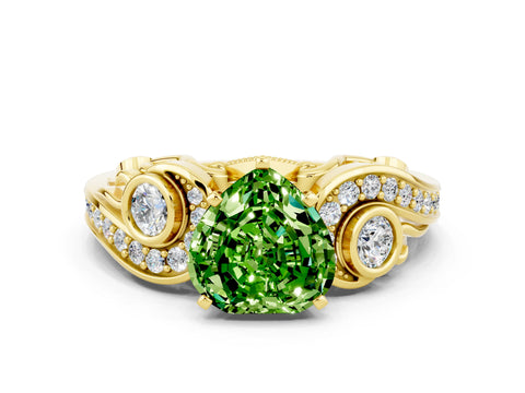 Yellow gold Heart Cut Peridot Solitaire Ring with Milgrain Pavé Band and Four-Prong Setting_24