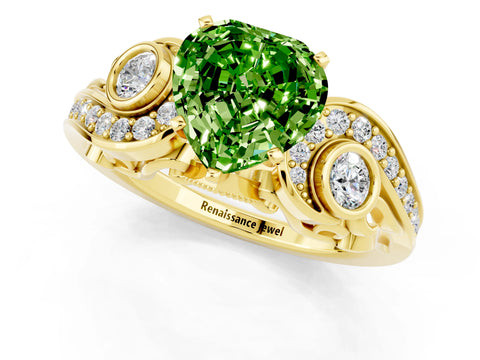 Yellow gold Heart Cut Peridot Solitaire Ring with Milgrain Pavé Band and Four-Prong Setting_25