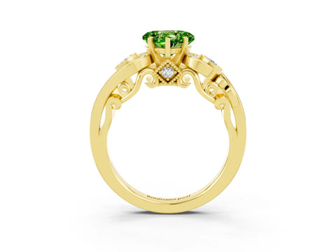 Yellow gold Heart Cut Peridot Solitaire Ring with Milgrain Pavé Band and Four-Prong Setting_27