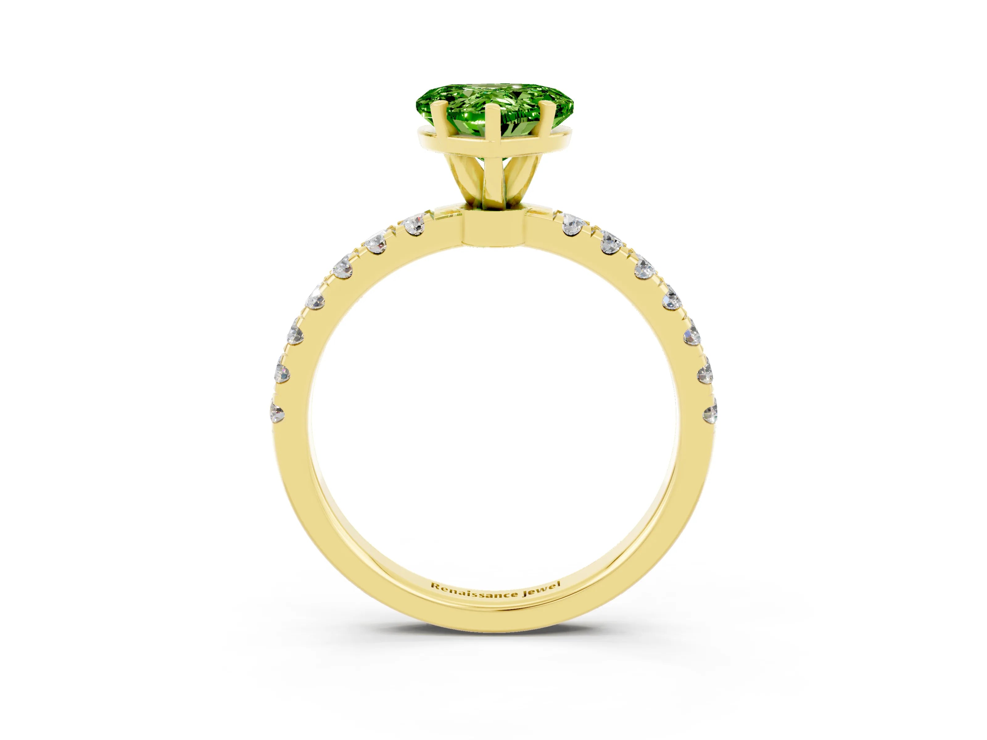 Yellow gold Heart Cut Peridot Solitaire Ring with Pavé Accents and Four-Prong Setting_3