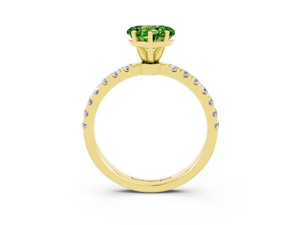 Yellow gold Heart Cut Peridot Solitaire Ring with Pavé Accents and Four-Prong Setting