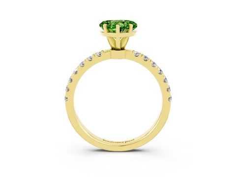 Yellow gold Heart Cut Peridot Solitaire Ring with Pavé Accents and Four-Prong Setting_3
