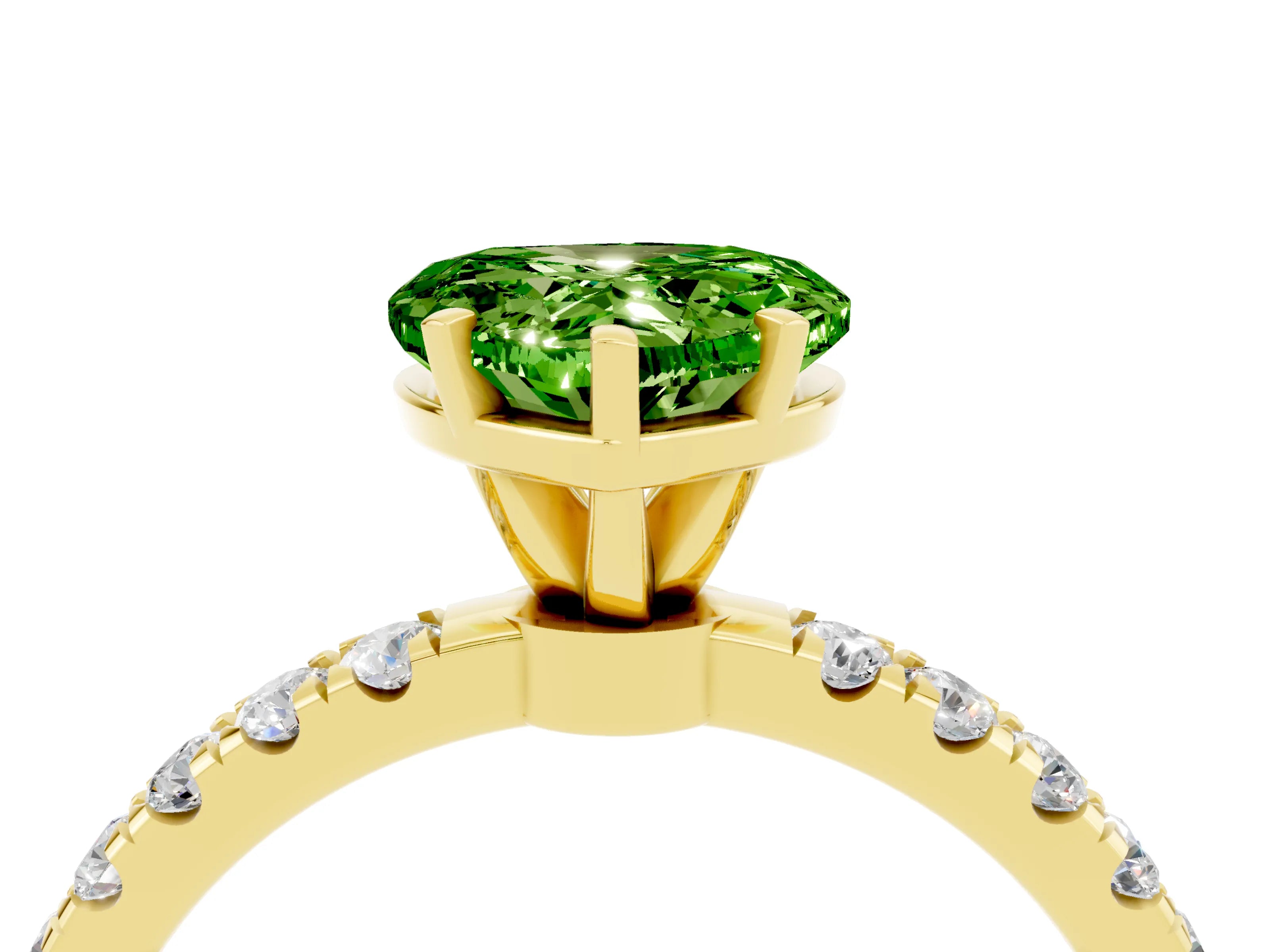 Yellow gold Heart Cut Peridot Solitaire Ring with Pavé Accents and Four-Prong Setting_4