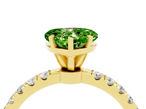 Yellow gold Heart Cut Peridot Solitaire Ring with Pavé Accents and Four-Prong Setting_4