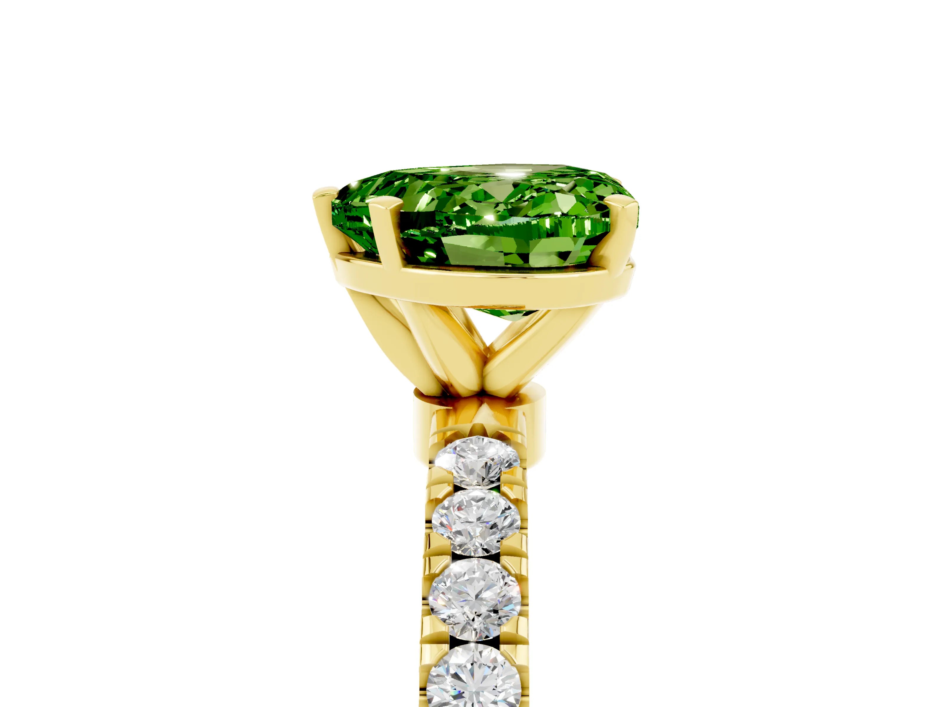 Yellow gold Heart Cut Peridot Solitaire Ring with Pavé Accents and Four-Prong Setting_5