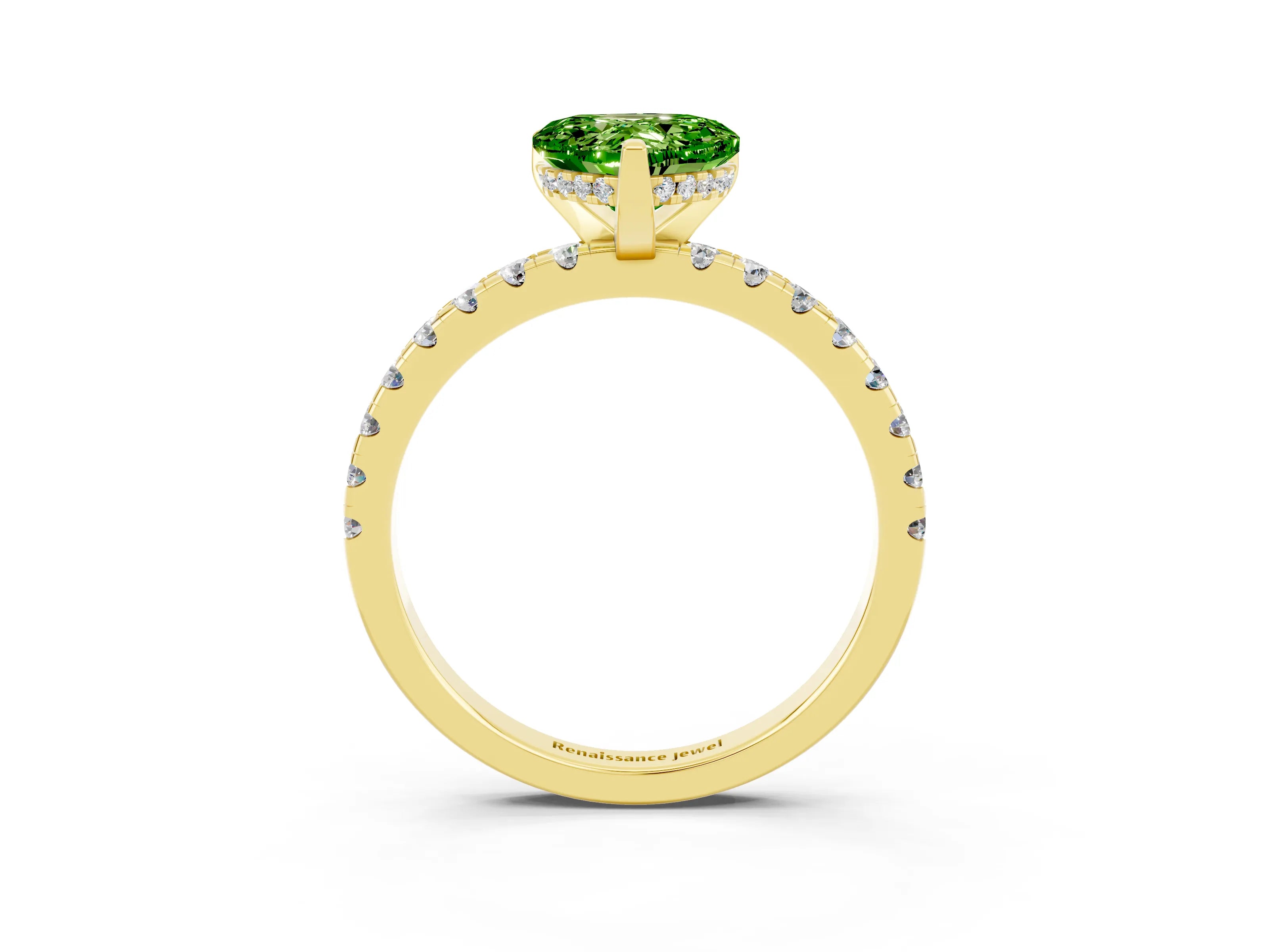 Yellow gold Heart Cut Peridot Solitaire Ring with Pavé Band and Four-Prong Setting_27