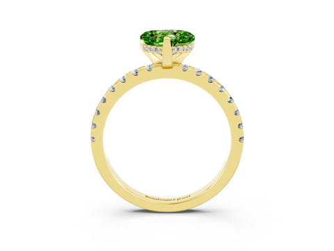 Yellow gold Heart Cut Peridot Solitaire Ring with Pavé Band and Four-Prong Setting_27