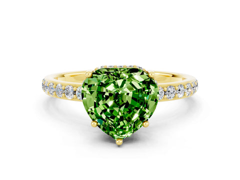 Yellow gold Heart Cut Peridot Solitaire Ring with Pavé Band and Hidden Halo_12