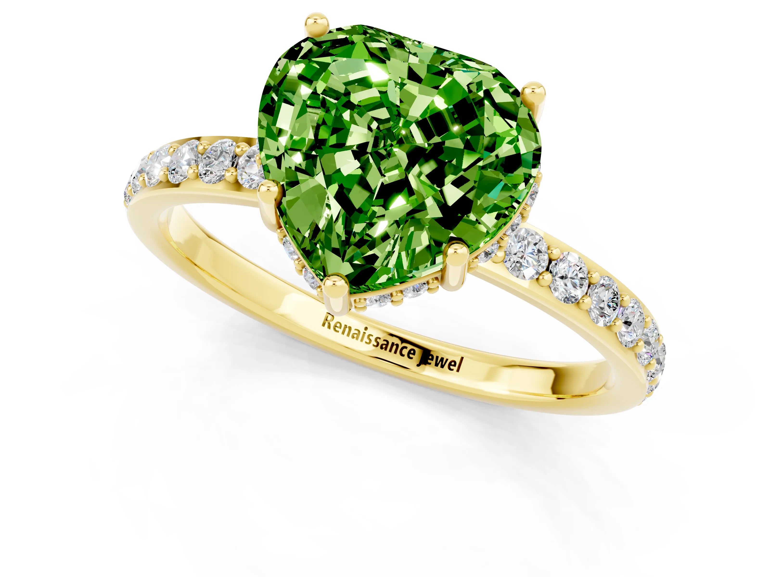 Yellow gold Heart Cut Peridot Solitaire Ring with Pavé Band and Hidden Halo_13