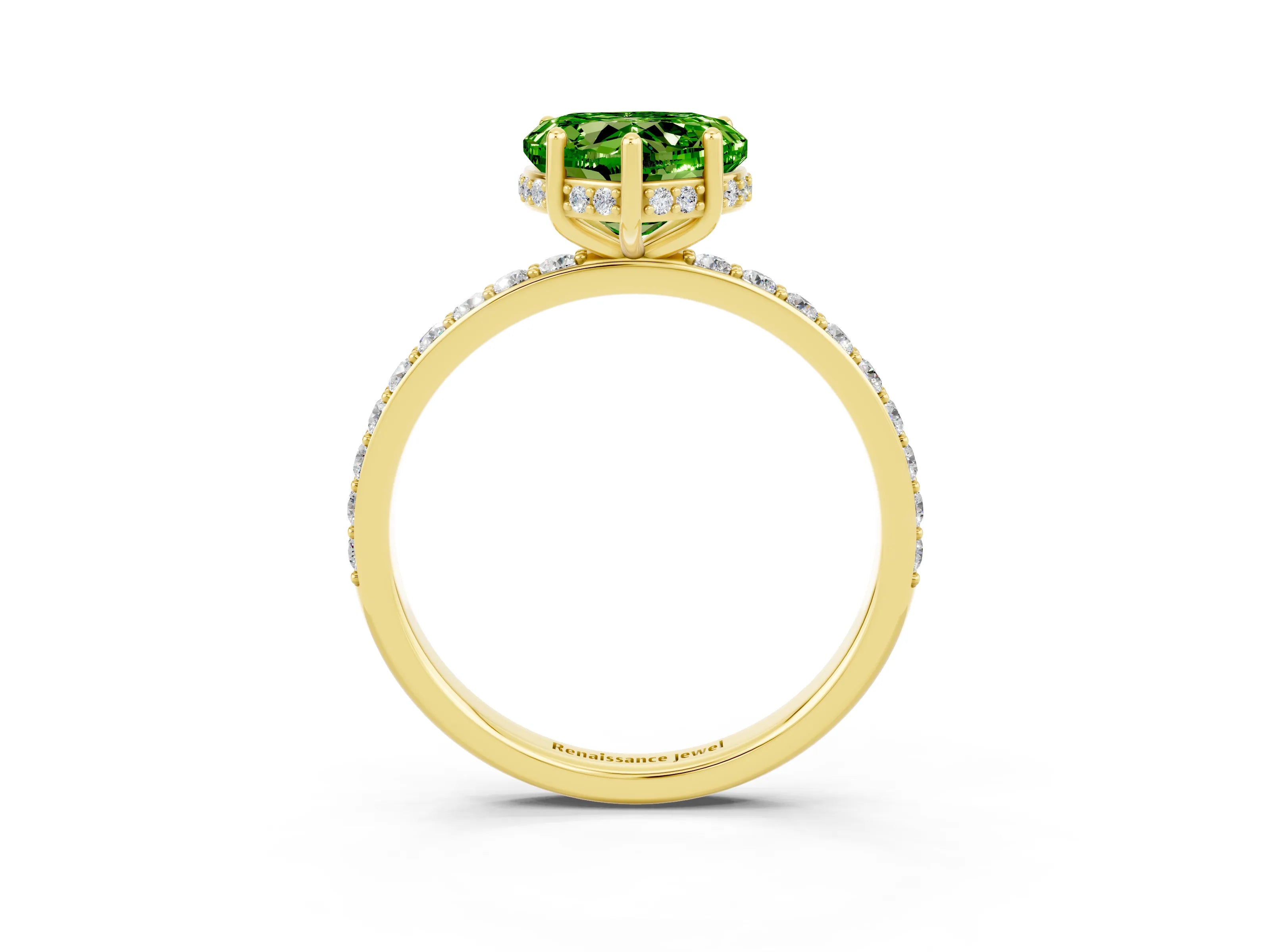 Yellow gold Heart Cut Peridot Solitaire Ring with Pavé Band and Hidden Halo_15