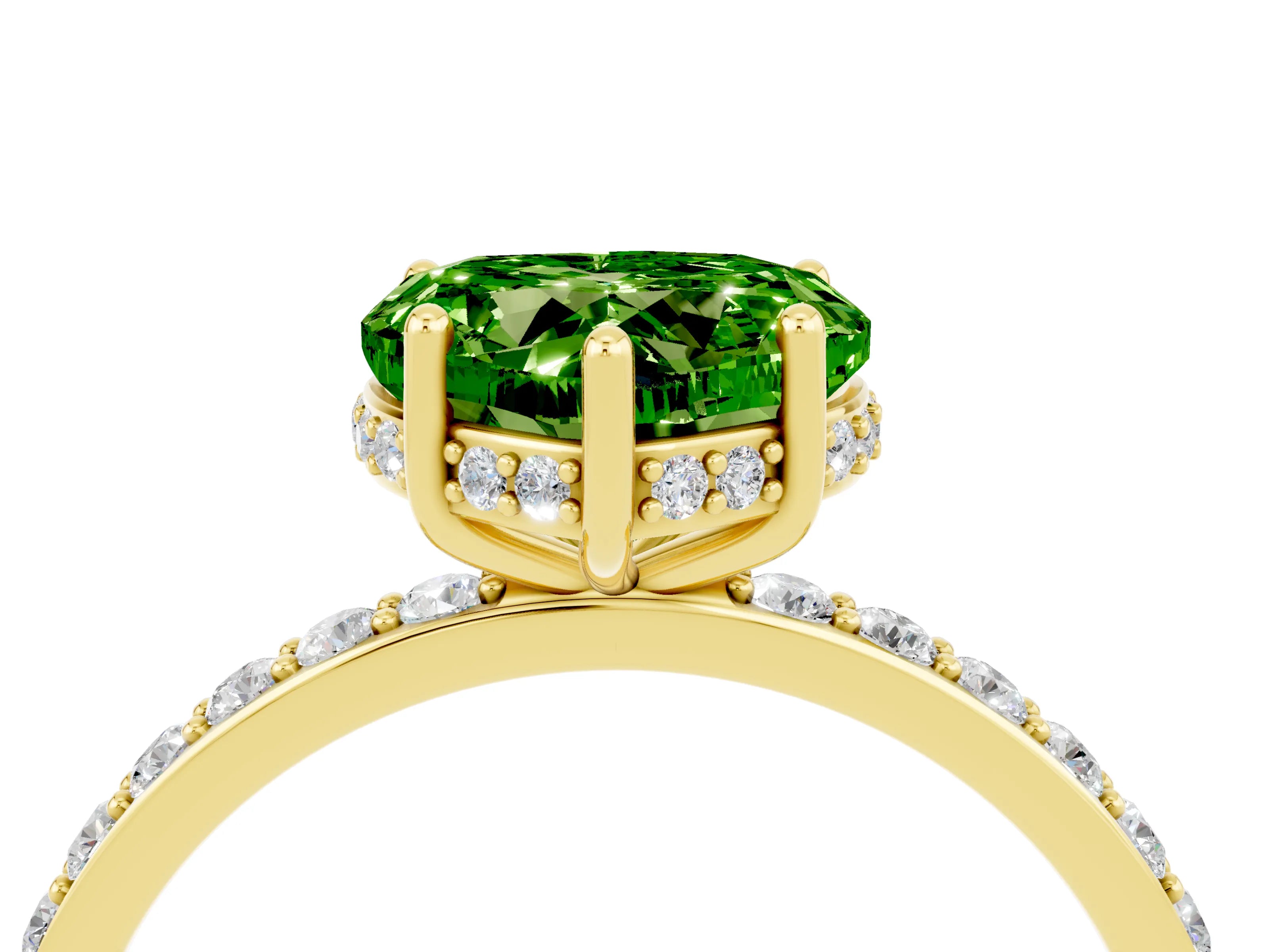 Yellow gold Heart Cut Peridot Solitaire Ring with Pavé Band and Hidden Halo_16