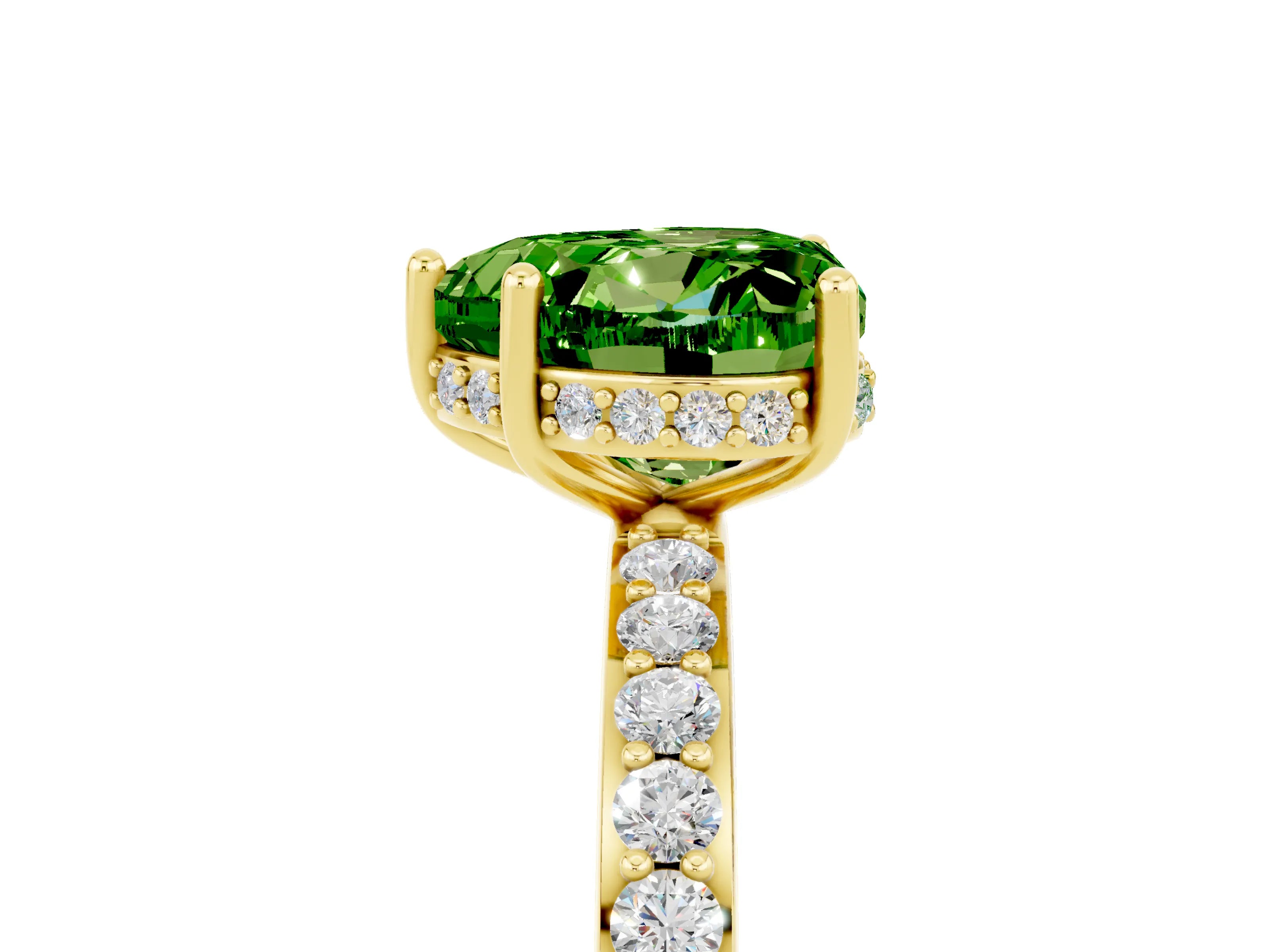 Yellow gold Heart Cut Peridot Solitaire Ring with Pavé Band and Hidden Halo_17