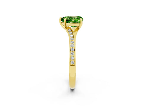 Yellow gold Heart Cut Peridot Solitaire Ring with Pavé Band and Prong Setting_14