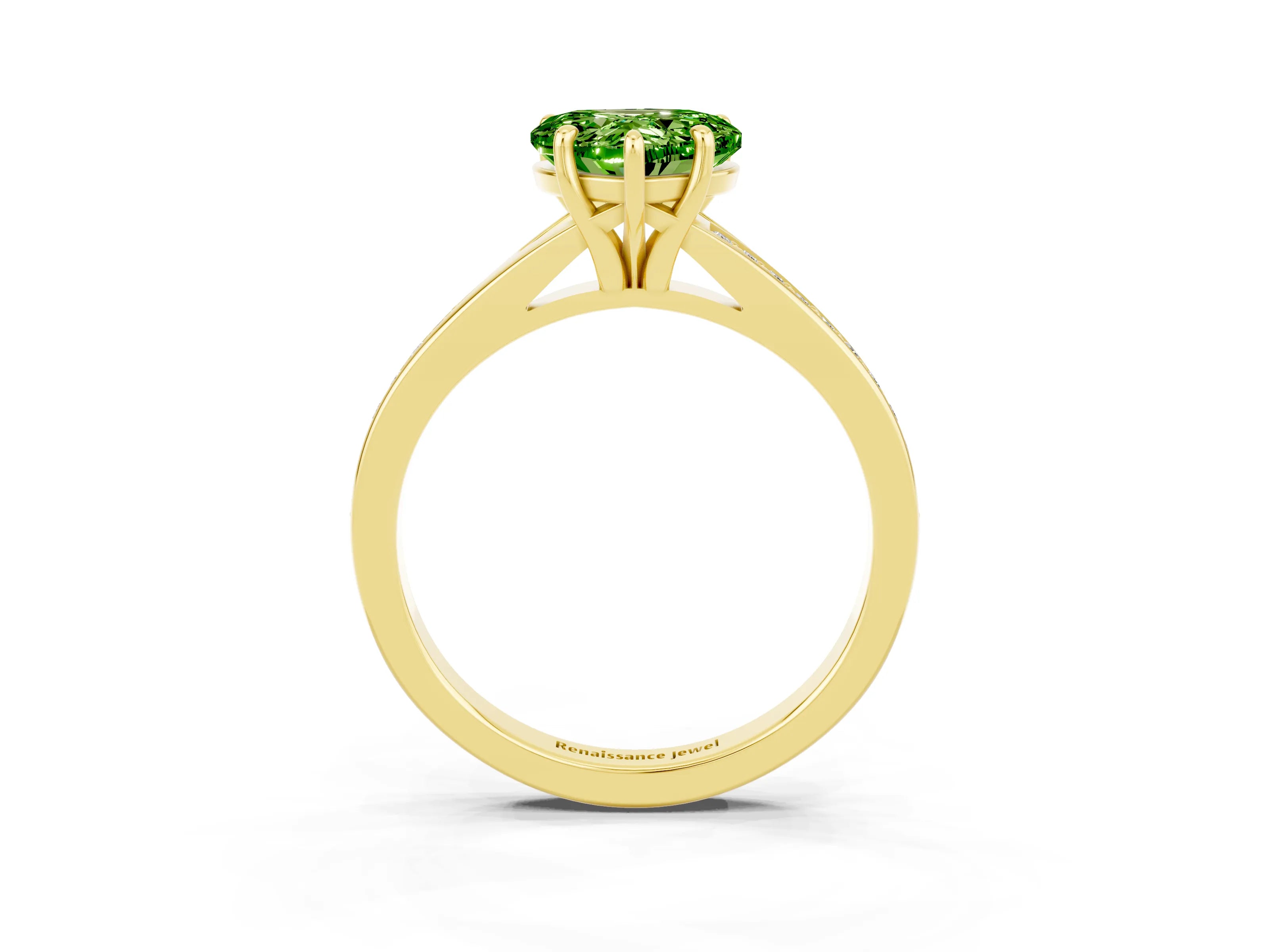 Yellow gold Heart Cut Peridot Solitaire Ring with Pavé Band and Prong Setting_15