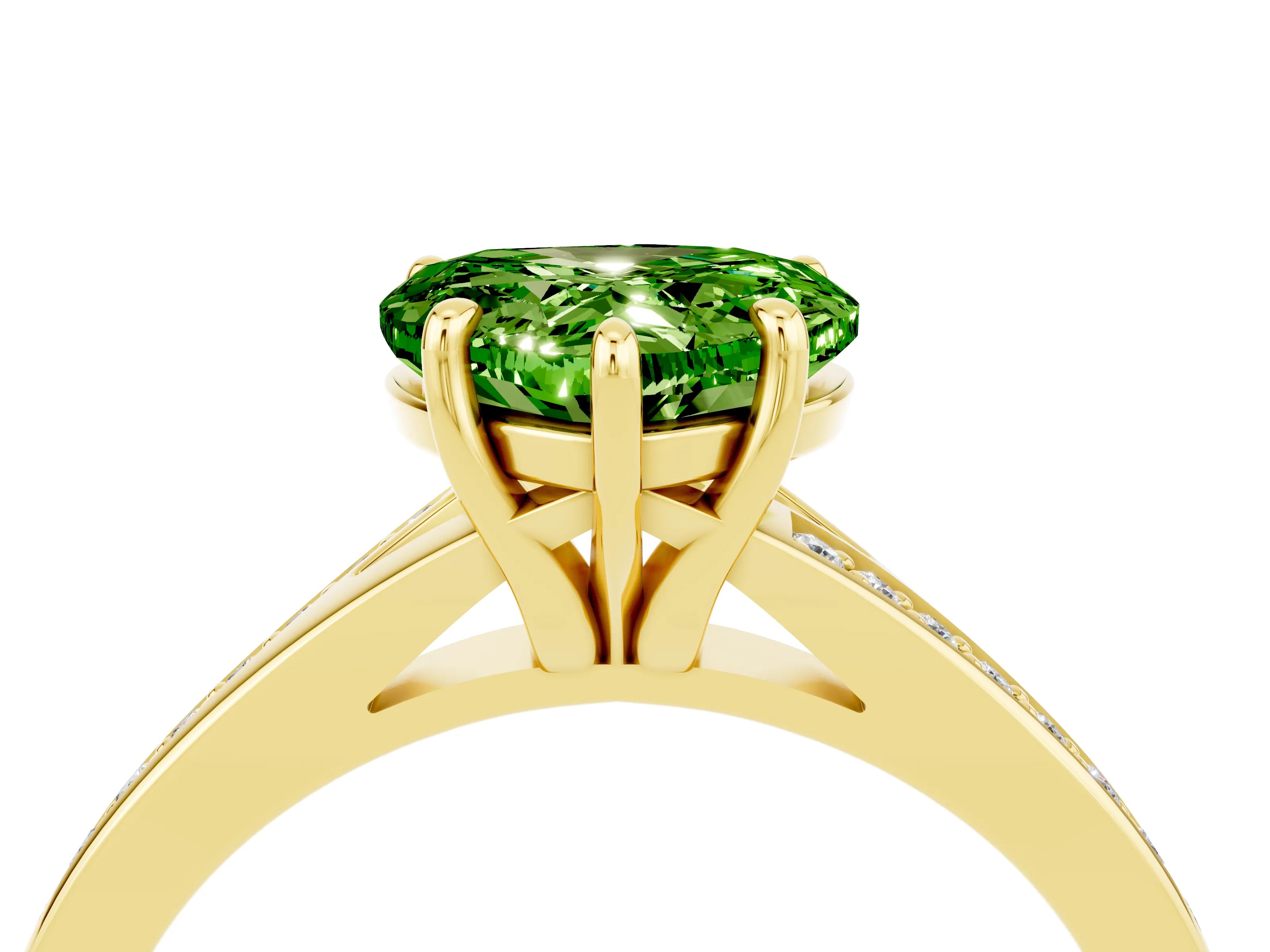 Yellow gold Heart Cut Peridot Solitaire Ring with Pavé Band and Prong Setting_16