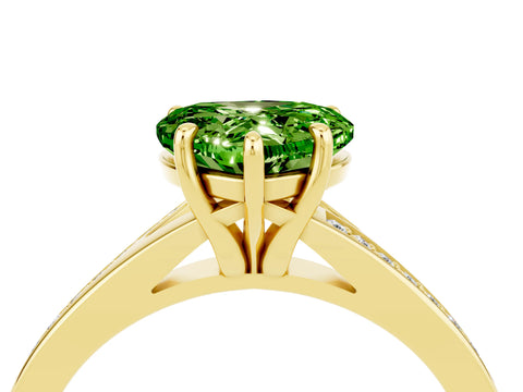 Yellow gold Heart Cut Peridot Solitaire Ring with Pavé Band and Prong Setting_16