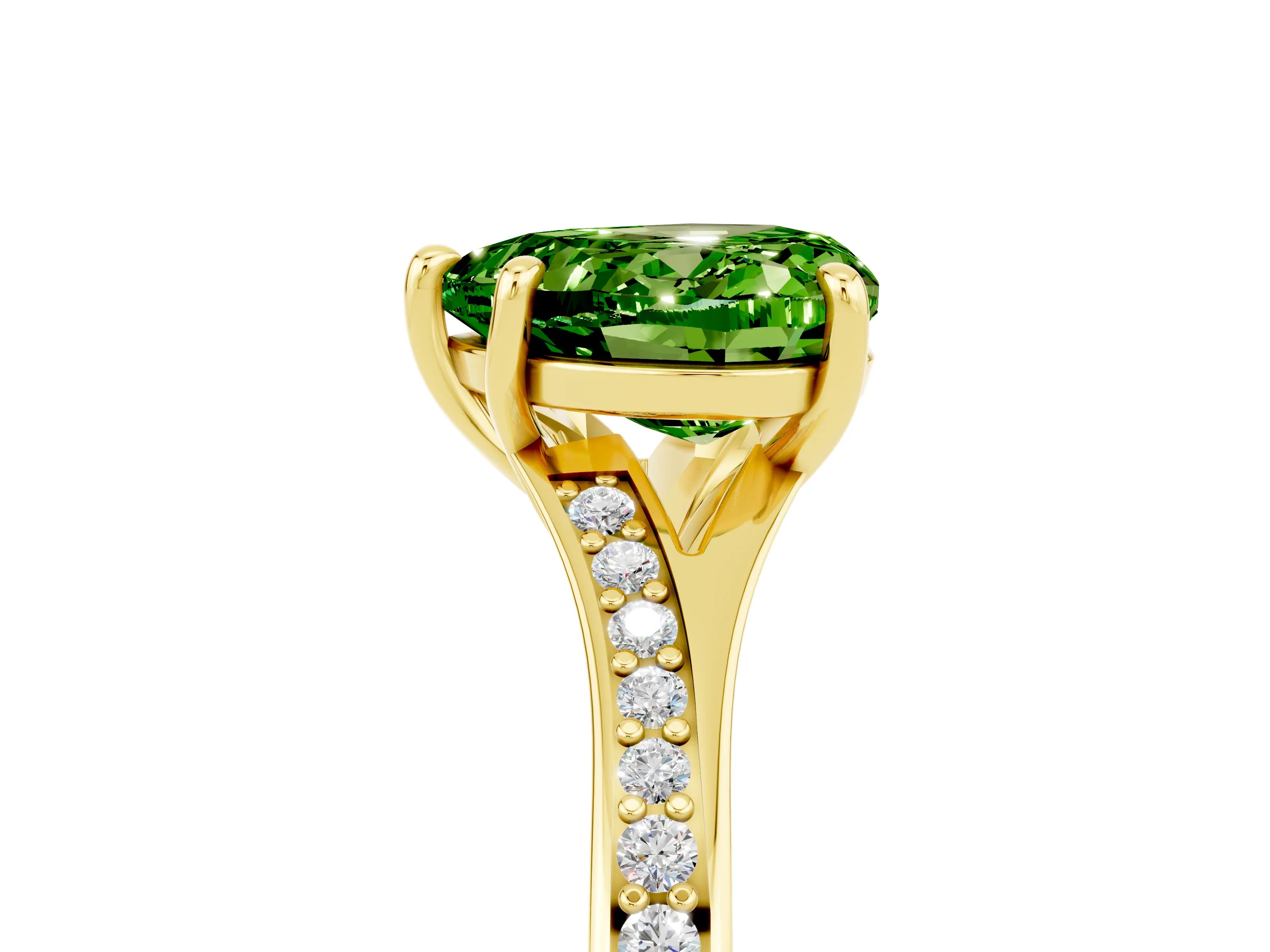 Yellow gold Heart Cut Peridot Solitaire Ring with Pavé Band and Prong Setting_17