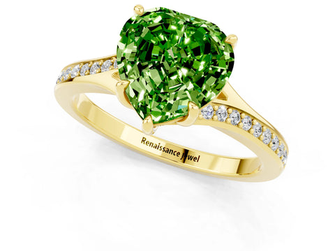 Yellow gold Heart Cut Peridot Solitaire Ring with Pavé Band and Prong Setting_1