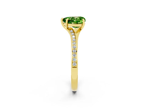 Yellow gold Heart Cut Peridot Solitaire Ring with Pavé Band and Prong Setting_2