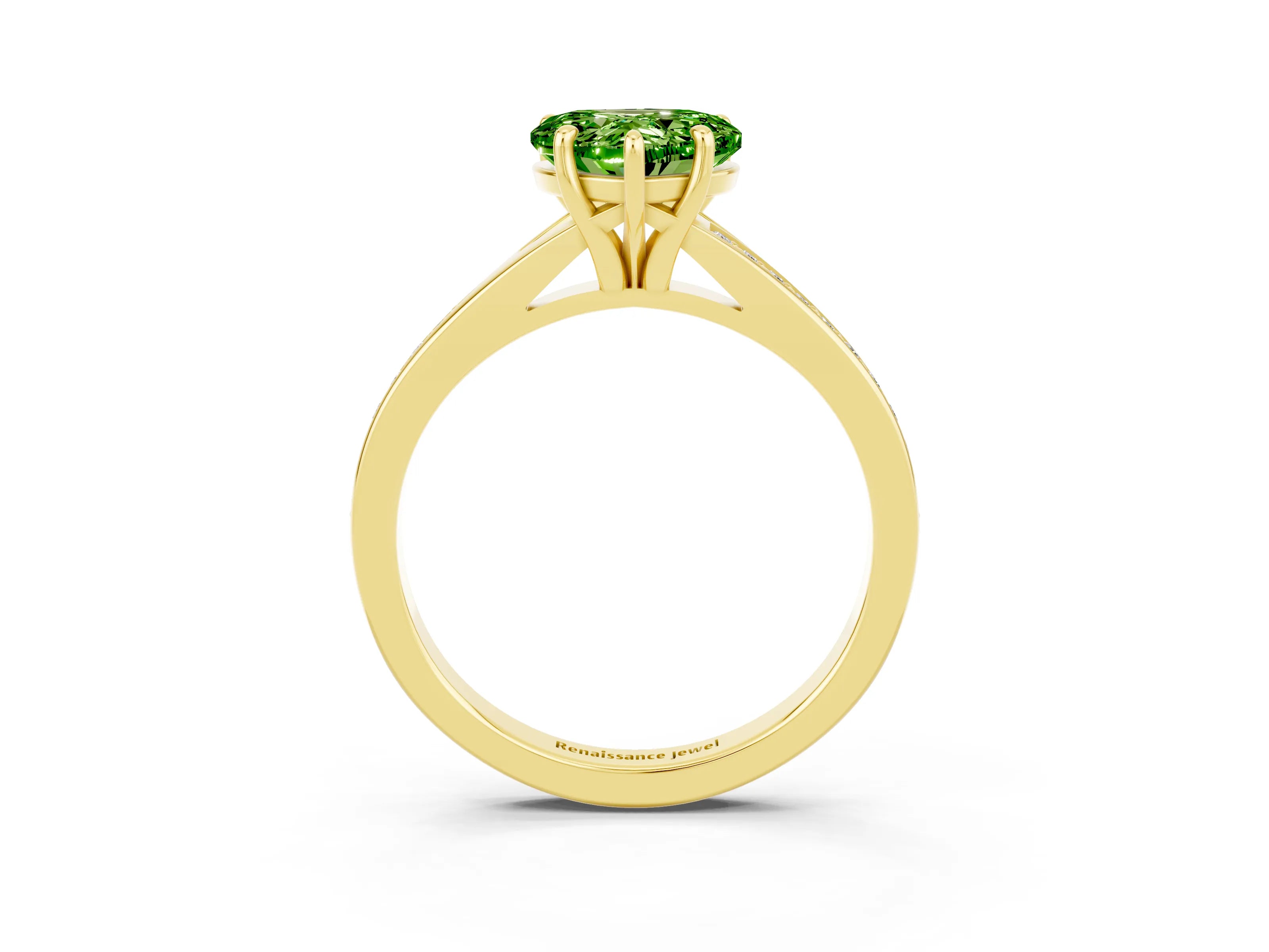 Yellow gold Heart Cut Peridot Solitaire Ring with Pavé Band and Prong Setting_3