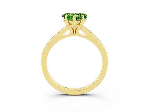 Yellow gold Heart Cut Peridot Solitaire Ring with Pavé Band and Prong Setting_3
