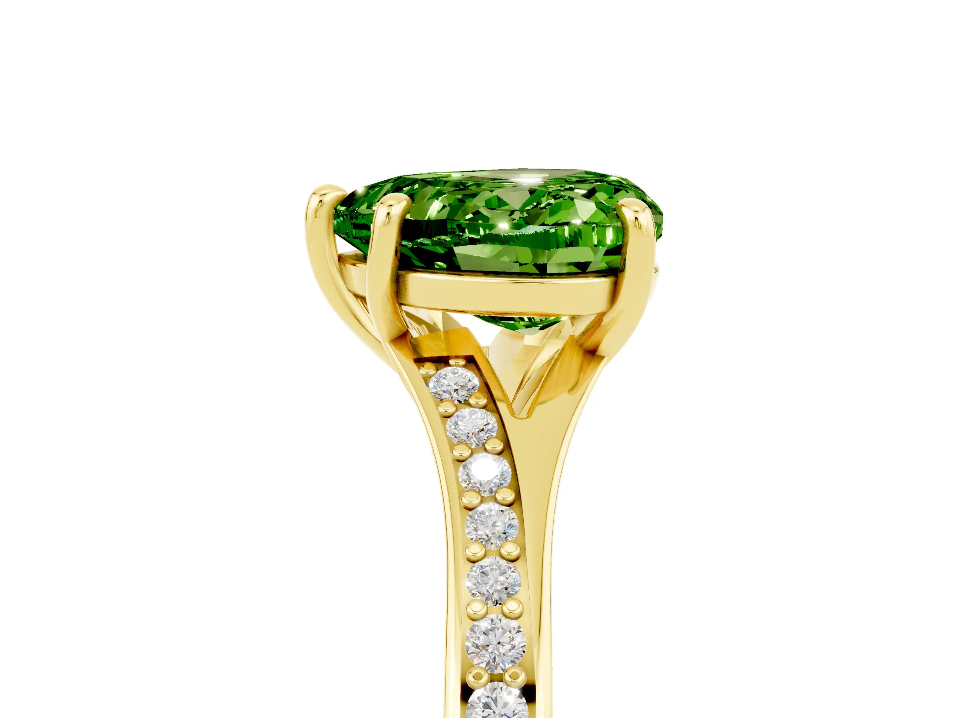 Yellow gold Heart Cut Peridot Solitaire Ring with Pavé Band and Prong Setting_5