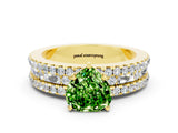 Yellow gold Heart Cut Peridot Solitaire Ring with Pavé and Channel Set Band