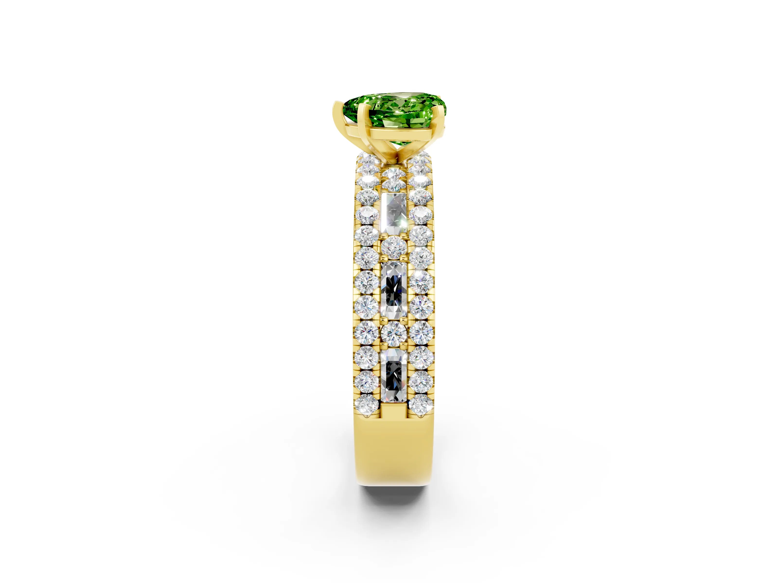 Yellow gold Heart Cut Peridot Solitaire Ring with Pavé and Channel Set Band_2