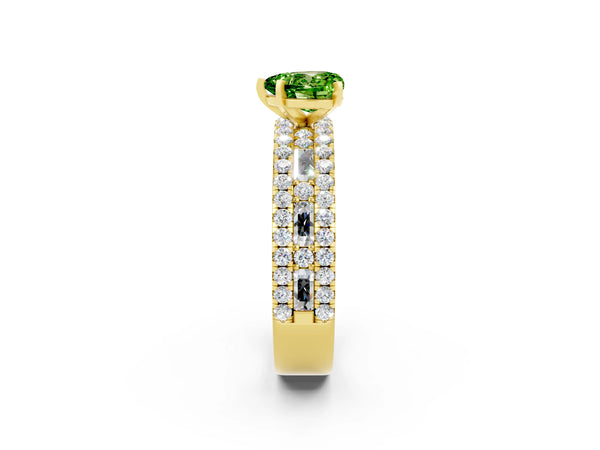 Yellow gold Heart Cut Peridot Solitaire Ring with Pavé and Channel Set Band