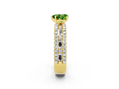 Yellow gold Heart Cut Peridot Solitaire Ring with Pavé and Channel Set Band_2