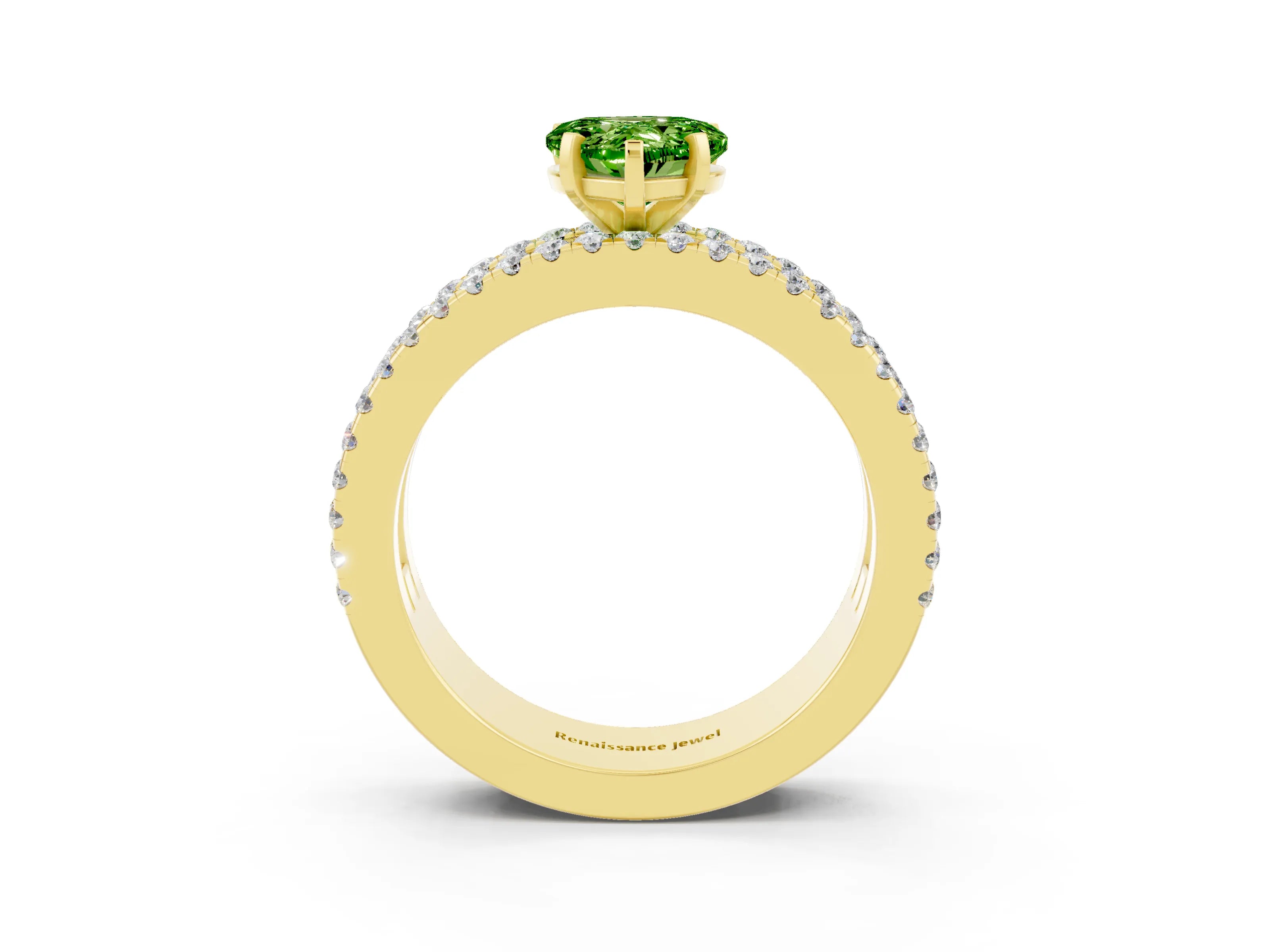 Yellow gold Heart Cut Peridot Solitaire Ring with Pavé and Channel Set Band_3